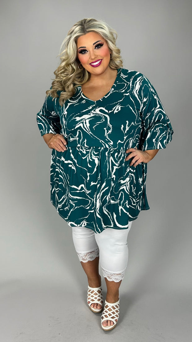 50 PSS {Your New Muse} Teal Swirl Babydoll V-Neck Top  EXTENDED PLUS SIZE 3X 4X 5X