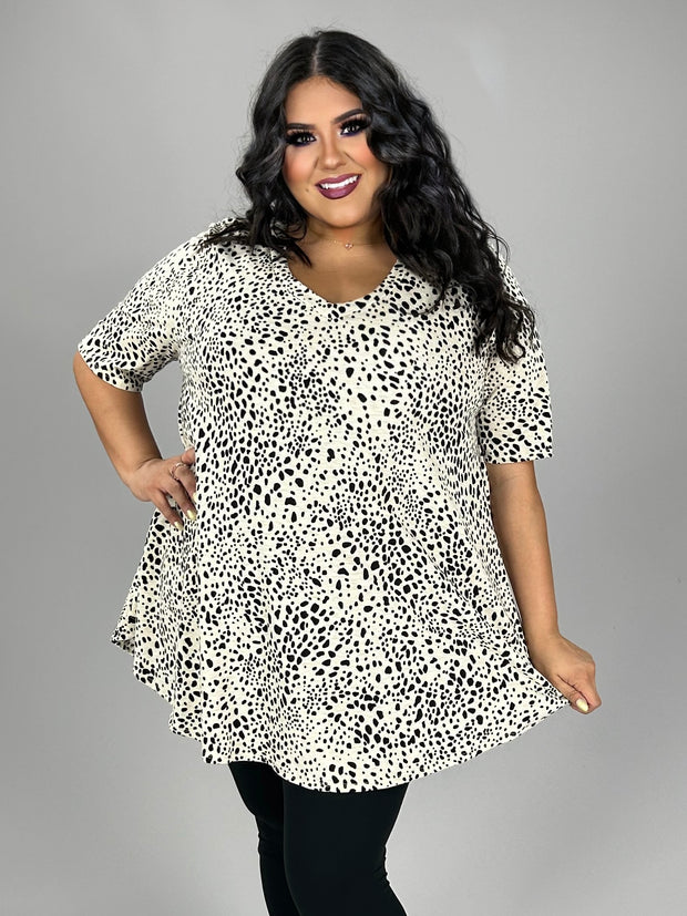 SALE!! 28 PSS {Need A Retreat} Taupe Dalmation Print Top EXTENDED PLUS SIZE 3X 4X 5X