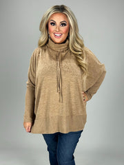 44 SLS-A {Sweet Advice} Deep  Camel Cowl Neck Top PLUS SIZE 1X 2X 3X