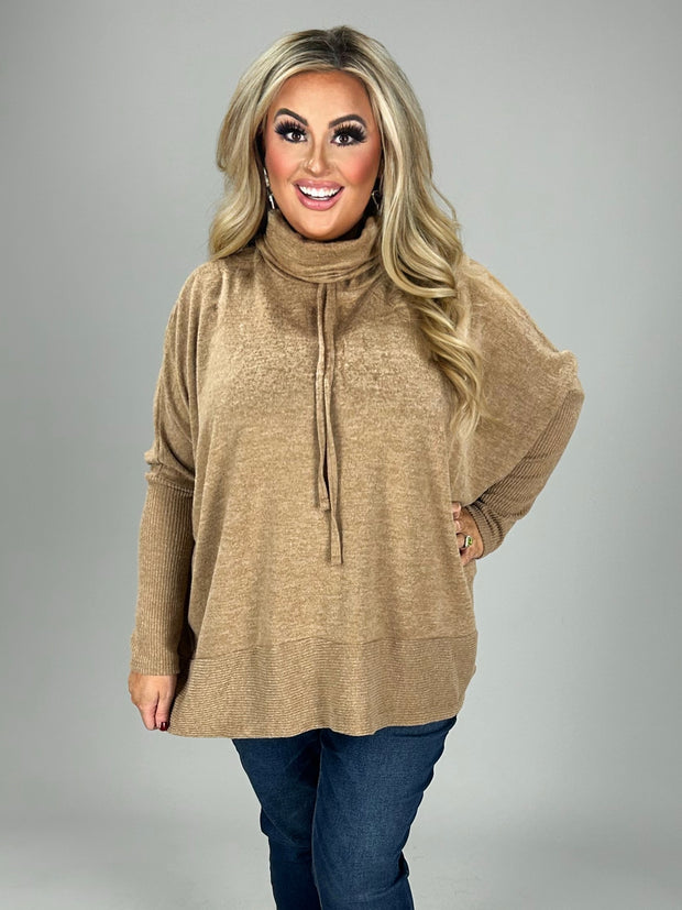 44 SLS-A {Sweet Advice} Deep Camel Cowl Neck Top PLUS SIZE 1X 2X 3X