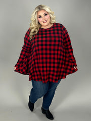 21 PLS {So Plaid You're Mine} Red/Black Plaid Wide Neck Top EXTENDED PLUS SIZE 3X 4X 5X