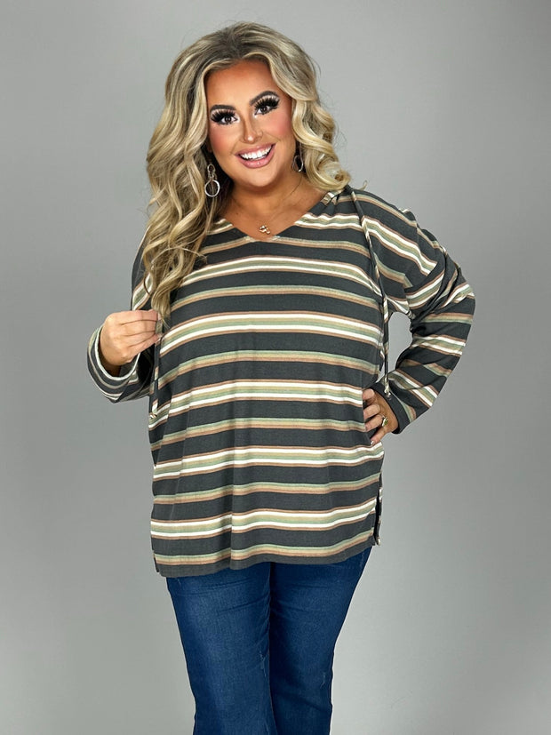 14 HD-Y {Campfire Queen} Charcoal Multi Stripe Hoodie PLUS SIZE 1X 2X 3X