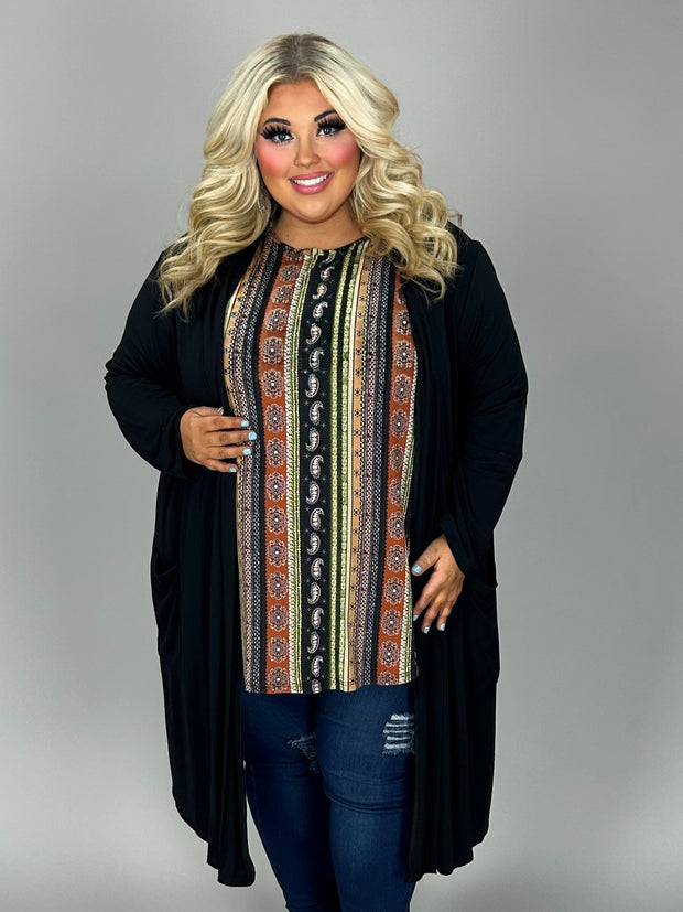 26 OT {Curvy Covered} Black Long Cardigan w/Pockets   CURVY BRAND!!!  EXTENDED PLUS SIZE XL 2X 3X 4X 5X 6X