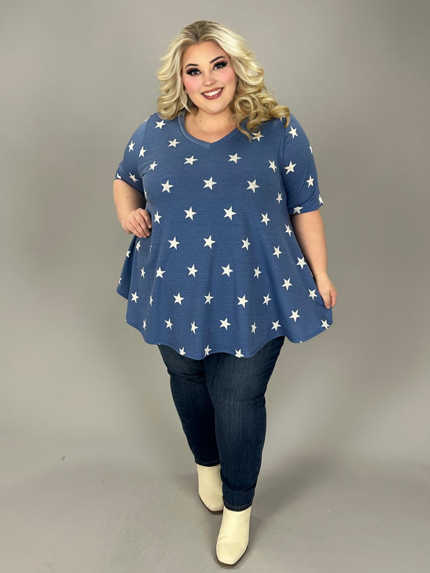 79 PSS-R {For A Better You} Navy Star Print V-Neck Top EXTENDED PLUS SIZE 3X 4X 5X