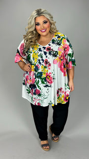 30 PSS {Only This Time} Ivory Floral Ruffle Sleeve Top EXTENDED PLUS SIZE 4X 5X 6X