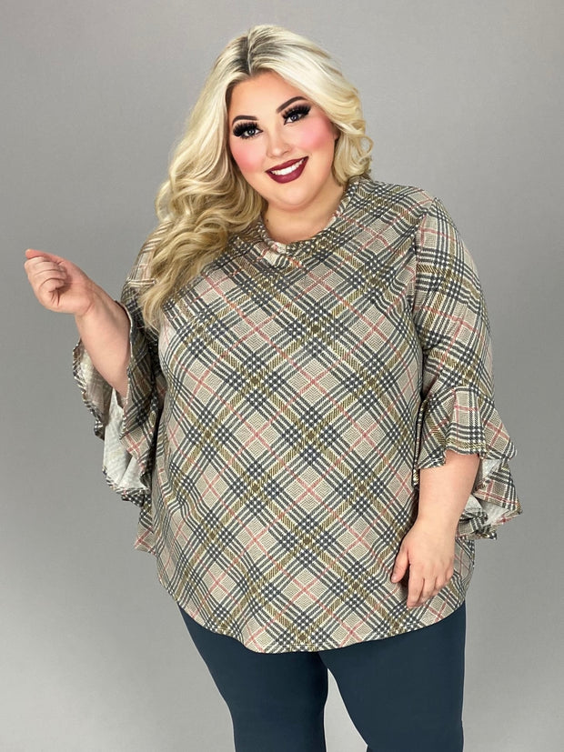 50 PQ {Crossing LInes} Olive Plaid V-Neck Top EXTENDED PLUS SIZE 4X 5X 6X