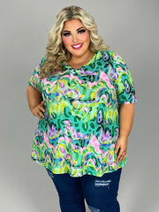 25 PSS {Whirlwind Romance} Green Lavender Print Top EXTENDED PLUS SIZE 4X 5X 6X