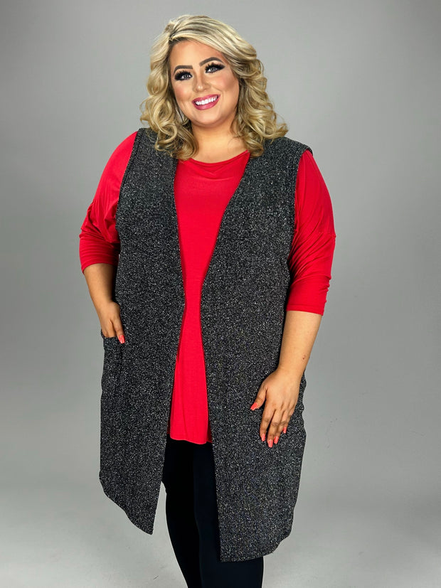 51 OT {A Girl Can Dazzle} Black Metallic Shimmer Vest EXTENDED PLUS SIZE 3X 4X 5X