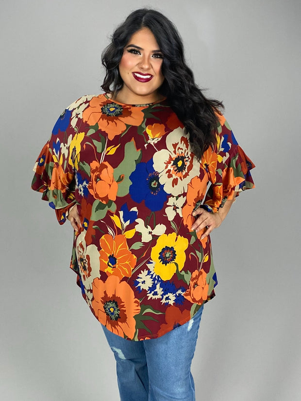 SALE! 79 PQ-A {Diva At Heart} Red Large Floral Print Tunic EXTENDED PLUS SIZE 3X 4X 5X