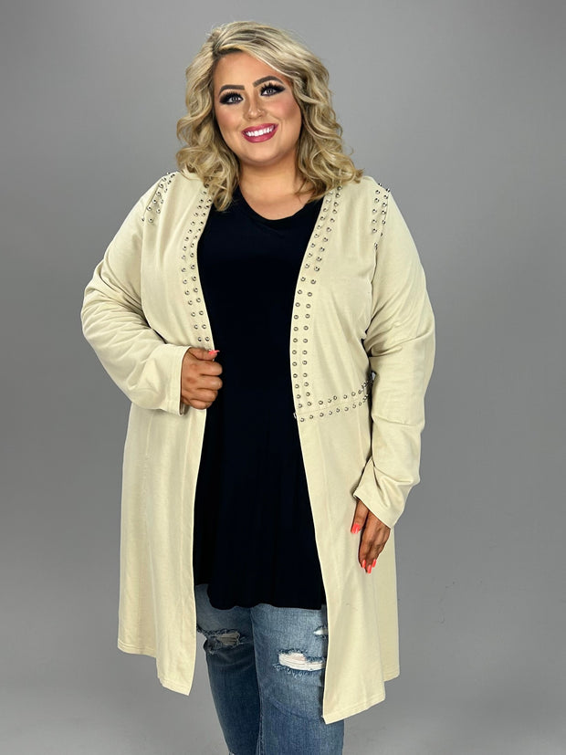 40 OT {Layer Lover} VOCAL Natural Cardigan w/Round Studs PLUS SIZE XL 2X 3X