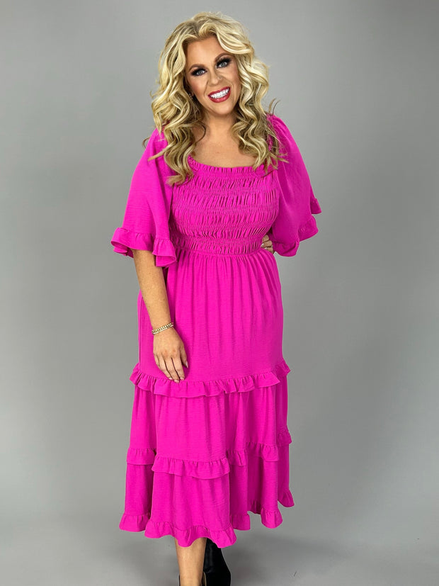 LD-G {Kindred Hearts} Hot Pink Smocked Tiered Dress PLUS SIZE XL 1X 2X