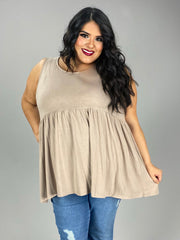 SALE!! 78 SV-I {Never Better} Ash Mocha Sleeveless Babydoll Top PLUS SIZE 1X 2X 3X