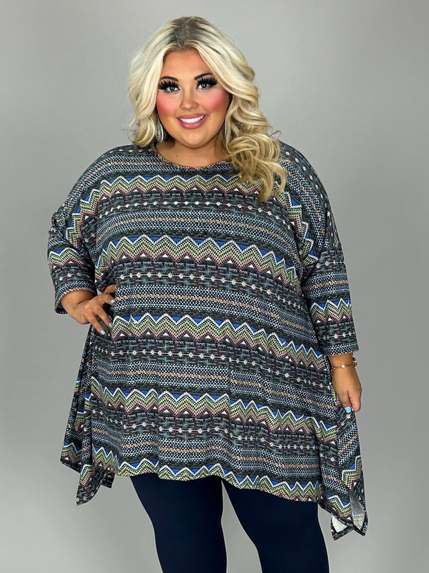 SALE!! 15 PQ {Tell Me A Story} Multi-Color Zig Zag Stripe Print Top EXTENDED PLUS SIZE 3X 4X 5X