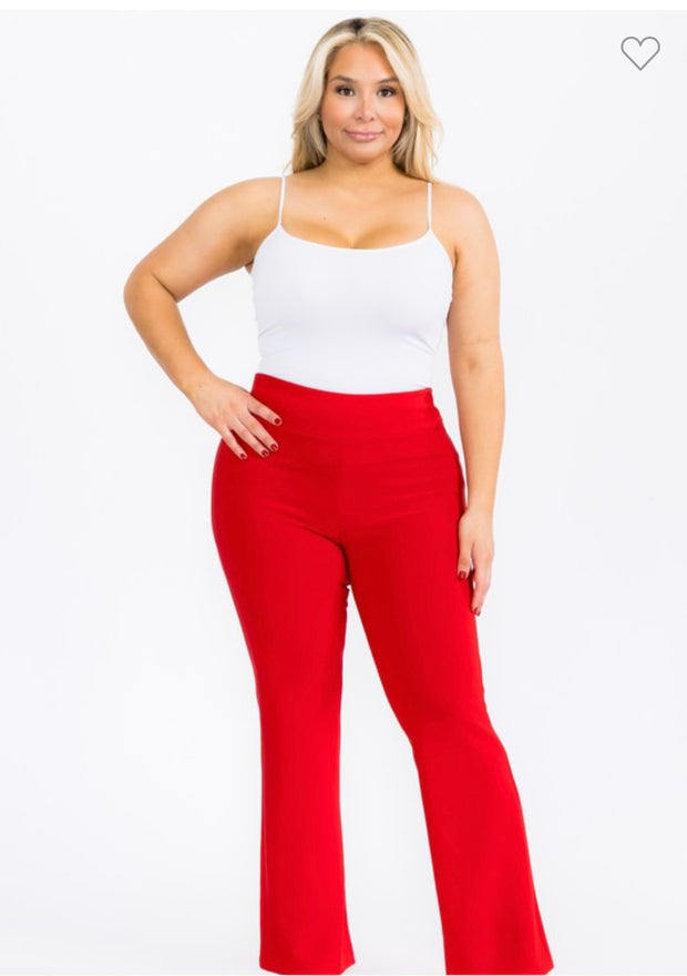 LEG-33 {Got The Look} Cherry Red High Waist Sculpting Flare Pants PLUS SIZE 1X 2X 3X