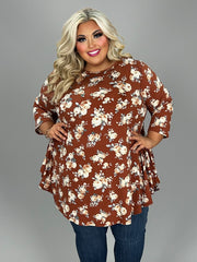 36 PQ {Planting Flowers} Brown Floral Top EXTENDED PLUS SIZE 3X 4X 5X