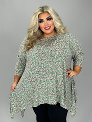 SALE!! 18 PQ {Blossom Bliss} Green Floral Asymmetrical Top EXTENDED PLUS SIZE 3X 4X 5X