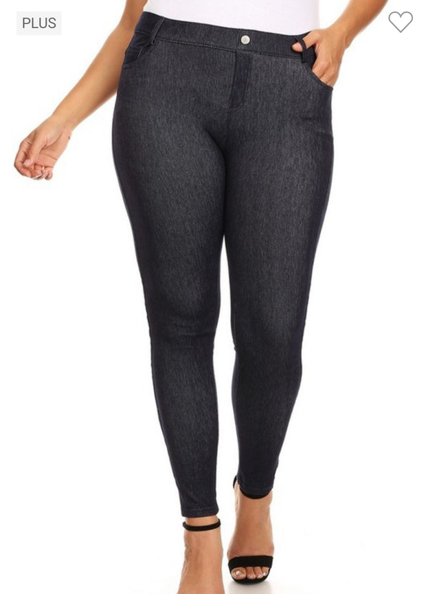 LEG 3 {All I Want} Navy Blue Full Length Denim Jeggings PLUS SIZE L/XL XL/XXL