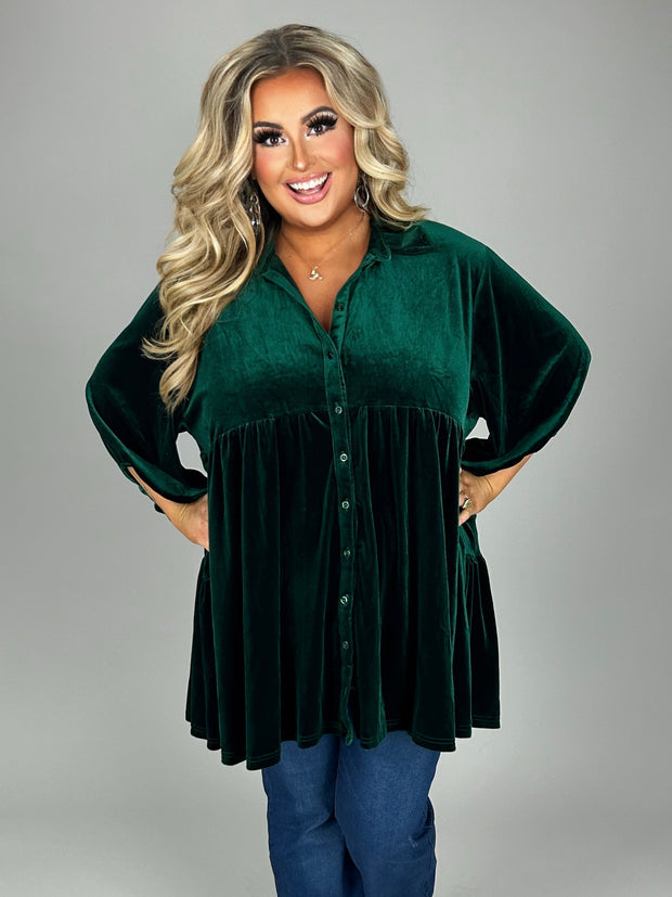 SALE! 13 SQ {Walking In A Dream} Umgee Emerald Green Velvet Top PLUS SIZE XL 1X 2X