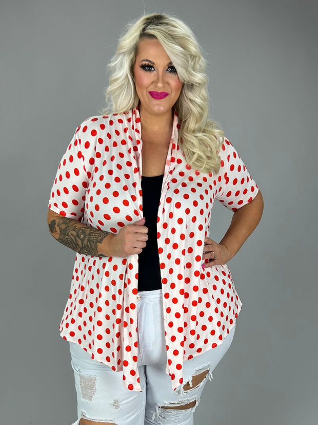 25 OT {Dots On Call} White/Red Polka Dot Cardigan PLUS SIZE XL 2X 3X