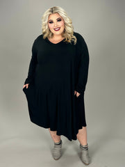 40 SLS {Timeless Look} Black V-Neck Long Sleeve Dress EXTENDED PLUS SIZE 4X 5X 6X