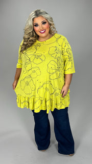 17 PSS {Pop Of Lime} Lime Charcoal Print Floral Top EXTENDED PLUS SIZE 3X 4X 5X