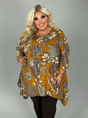 SALE!! 13 PQ {Feeling Fierce} Dark Mustard Floral Asymmetrical Top EXTENDED PLUS SIZE 3X 4X 5X