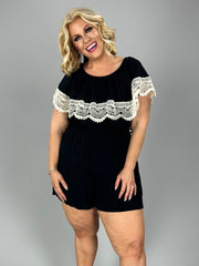 87 RP-J {What A Doll} Black Off Shoulder Romper w/Lace PLUS SIZE XL 2X 3X