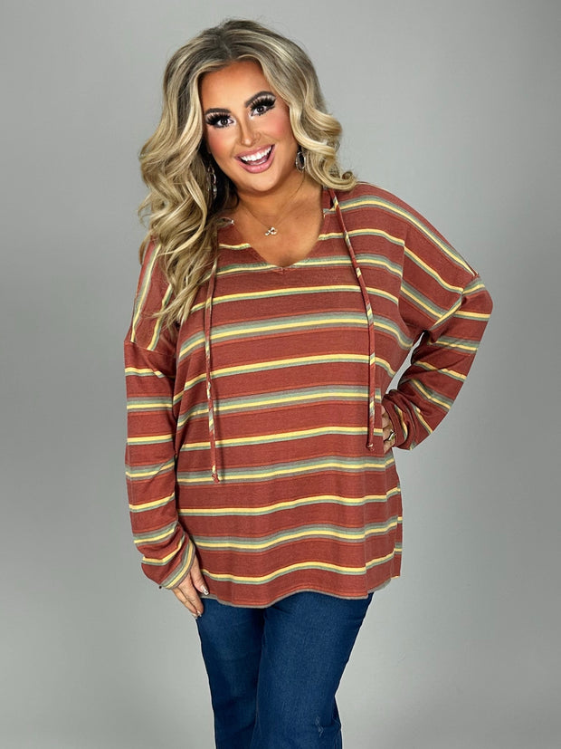 SALE! 14 HD-L {Campfire Queen} Rust Striped Hoodie PLUS SIZE 1X 2X 3X