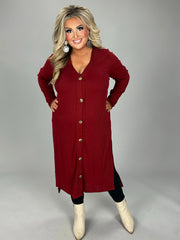 23 OT-M {Close To You} Copper Red Ribbed Button Up Duster PLUS SIZE 1X 2X 3X