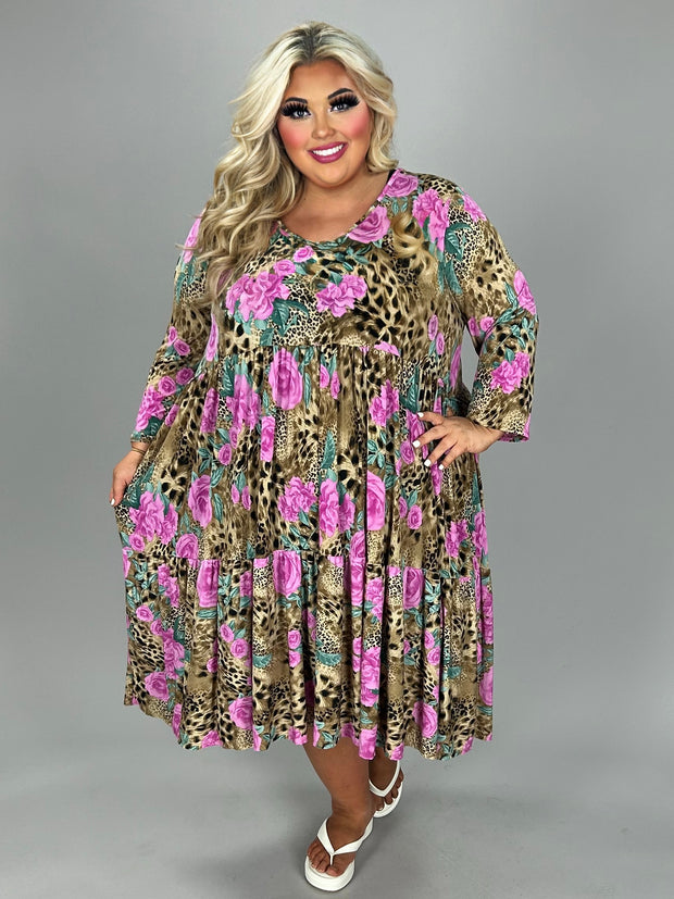 32 PLS {Sweet Victory} Brown Animal & Floral Print Dress EXTENDED PLUS SIZE 3X 4X 5X