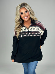 SALE! 26 CP-F {Ring The Bell} Black Burgundy Reindeer Pullover PLUS SIZE XL 2X 3X