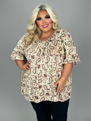 53 PSS {My First Choice} Beige Paisley Print Top EXTENDED PLUS SIZE 4X 5X 6X