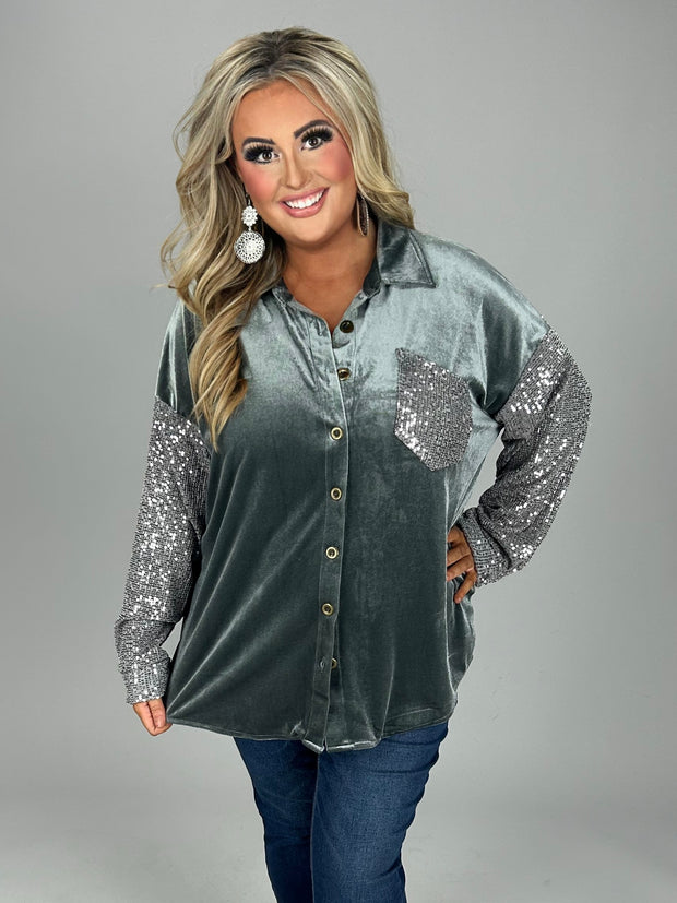 SALE! 15 CP-A {Splash Of Luxury} Umgee !! Gunmetal Velvet Top PLUS SIZE XL 1X 2X