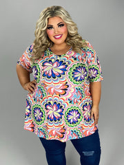 26 PSS {Pinwheel Attraction} Ivory Mauve Blue Print Top EXTENDED PLUS SIZE 4X 5X 6X