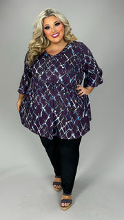 25 PSS {Take A Look} Purple Blue Print V-Neck Tulip Sleeve Top EXTENDED PLUS SIZE 3X 4X 5X