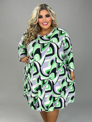 28 PQ {Trade Secrets} Green Geo Print V-Neck Dress EXTENDED PLUS SIZE 3X 4X 5X