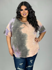 59 PSS   {A Little Fun} Mauve/Charcoal Tie Dye Top PLUS SIZE 1X 2X 3X