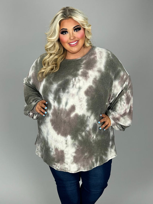 SALE!! 18 PLS {Where I Am} Olive Tie Dye Bubble Sleeve Top EXTENDED PLUS SIZE 3X 4X 5X