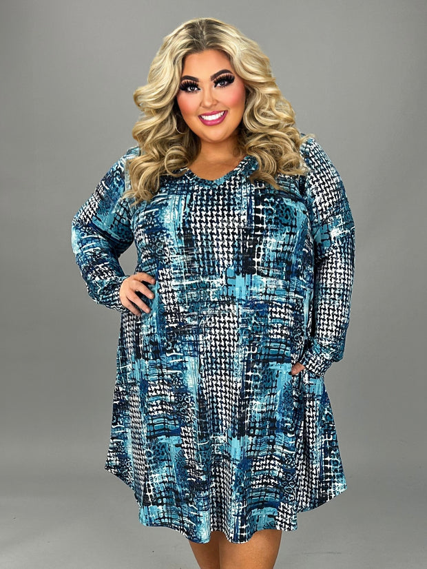 SALE!! 27 PLS {Got My Interest} Blue Print V-Neck Dress EXTENDED PLUS SIZE 4X 5X 6X