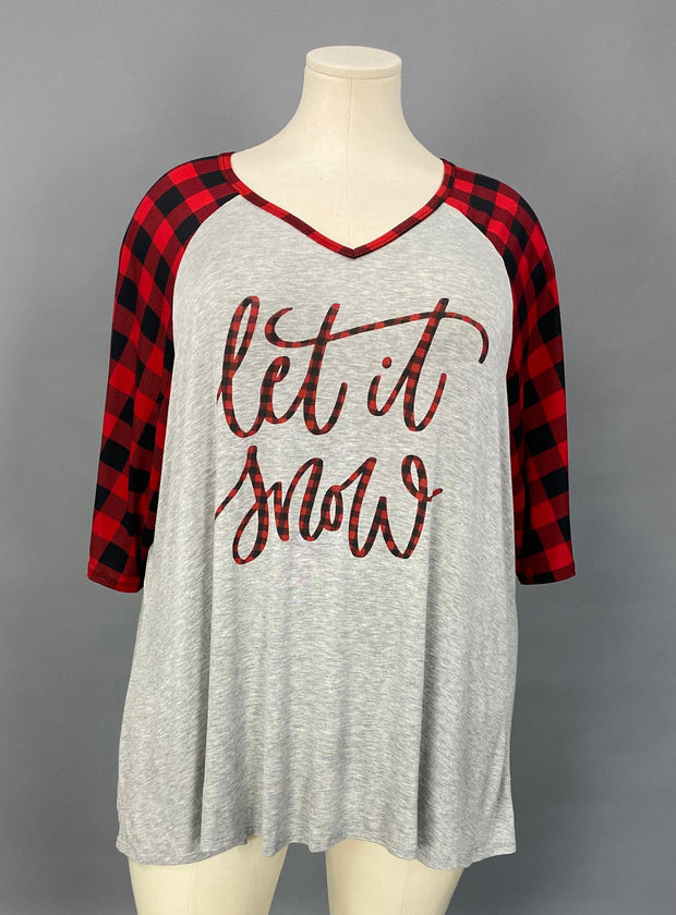 27 GT {Let It Snow} Grey/Red Plaid Graphic Tee PLUS SIZE XL 2X 3X 4X 5X 6X