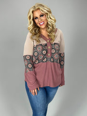 15 CP {Unique & Interesting} Mauve & Ivory Waffle Knit Top PLUS SIZE 1X 2X 3X