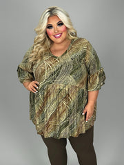 60 PQ {New To Town} Olive/Brown Print Babydoll Top EXTENDED PLUS SIZE 3X 4X 5X