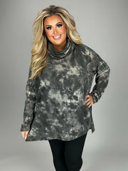 SALE!!  16 PLS {Ready To Travel} Charcoal Tie Dye Cowl Neck Top PLUS SIZE 1X 2X 3X