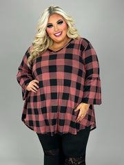 53 PQ {Sweet Sentiments} Mauve Plaid V-Neck Top EXTENDED PLUS SIZE 3X 4X 5X