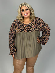 27 CP-J {Sweet Soul} Brown Paisley Babydoll Top PLUS SIZE 1X 2X 3X