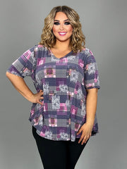 25 PSS {Check It Out} Purple Floral Patchwork Print Top EXTENDED PLUS SIZE 3X 4X 5X