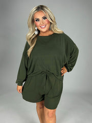 21 SET-G {The Good Life} Olive  Long Sleeve Short Set PLUS SIZE 1X 2X 3x