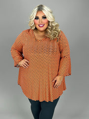 45 PQ {Hello Pumpkin} Orange  Charcoal Chevron Print Top EXTENDED PLUS  SIZE 3X 4X 5X