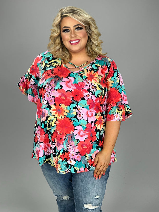 36 PQ {Get Out Of Town} Black Floral Criss-Cross Top CURVY BRAND!!! EXTENDED PLUS SIZE 3X 4X 5X 6X