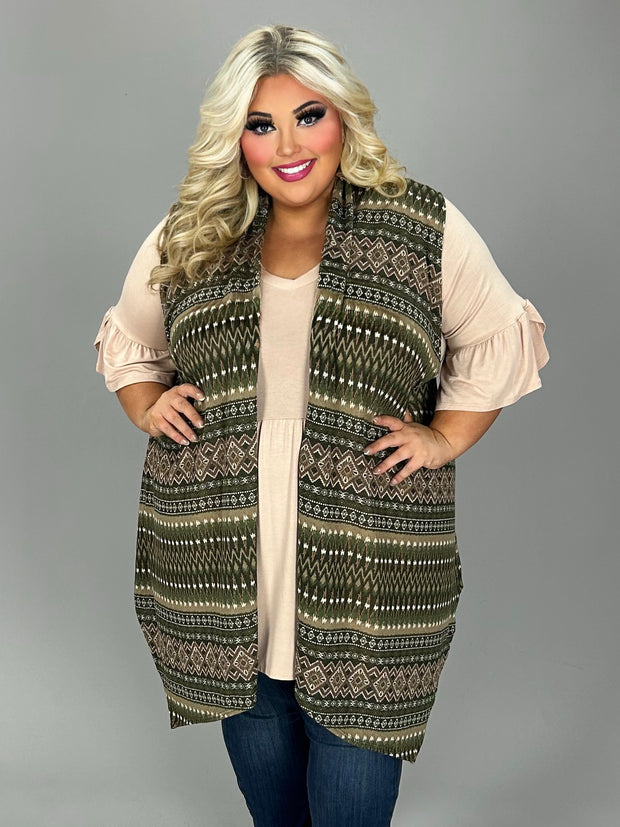 31 OT {It's My World} Olive MIxed Print Vest EXTENDED PLUS SIZE 1X 2X 3X 4X 5X